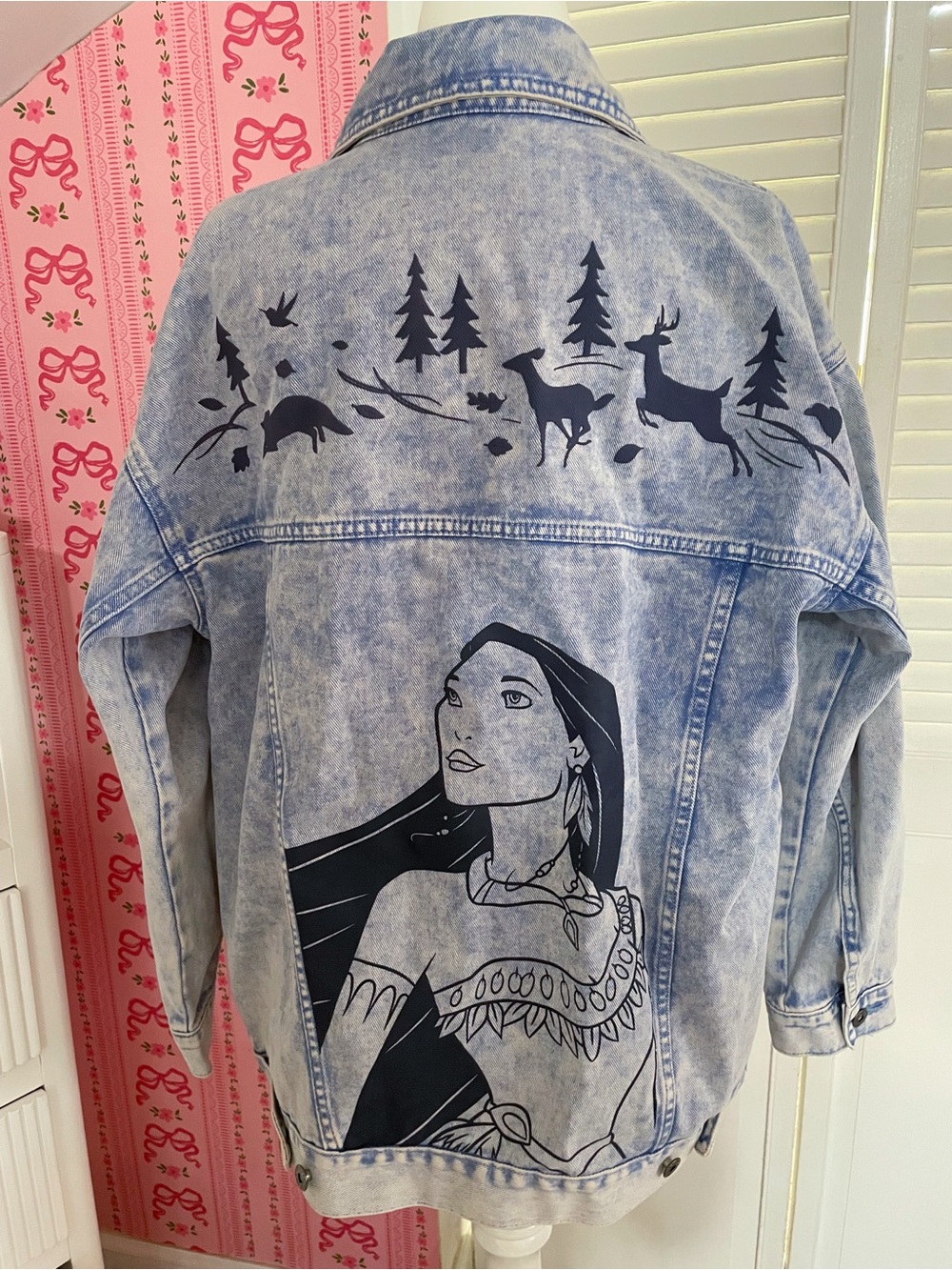 Disney Light Blue Acid-Wash Denim Jean Jacket with Black Graphics